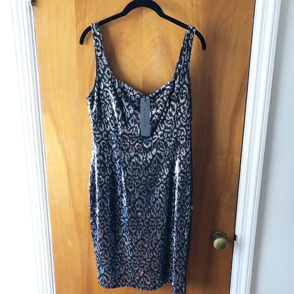 NWT Black Halo Lilo Sequin Sheath Dress Eclipse Black Silver Zodiac Sleeveless 8 - Picture 7 of 16
